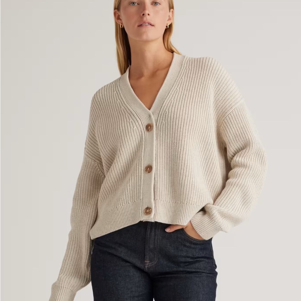 100% Organic Cotton Fisherman Boxy Cropped Cardigan
